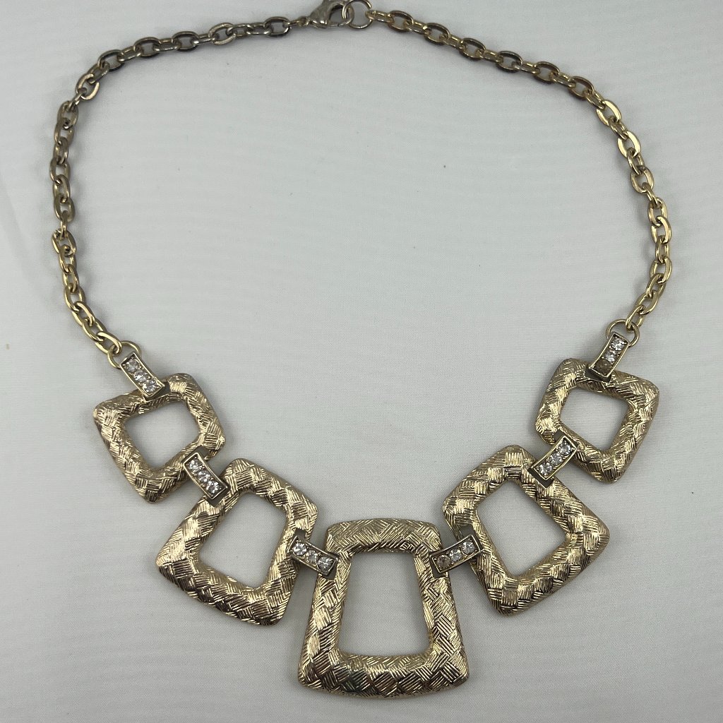 Chunky Style Gold Tone Necklace With Crystals 10$